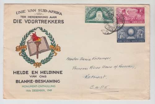 South Africa 1949 Inauguration of the Voortrekker Monument Sc 112-14 FDC # 9151