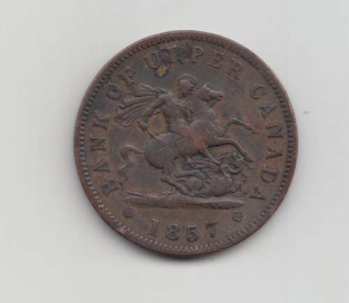 1857 Upper Canada Copper One Penny Bank Token