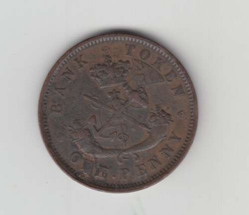 1857 Upper Canada Copper One Penny Bank Token