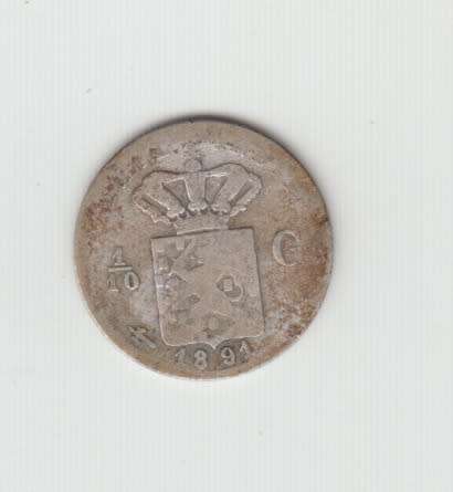 1891 Silver Netherland East Indis 1/10 Gulden Coin