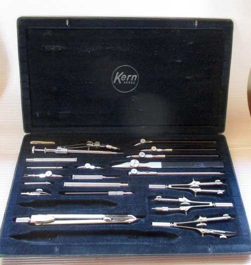 Vintage Kern from Aarau 22 Piece Drafting Drawing Set Swiss Made. Note 2 pieces missing.