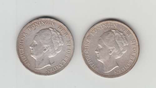 Lot of two 1939 and 1940 Netherlands Wilhelmina I Silver Gulden