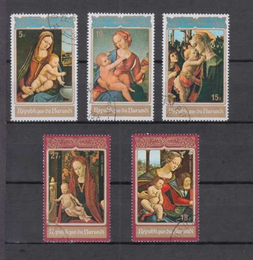 Lot of 5 BURUNDI 1972 Christmas Stamps- Madonna and child paintings used
