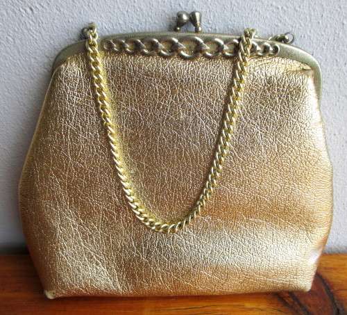Vintage Evening Bag, Faux Leather, Gold. 220mmx180mm.