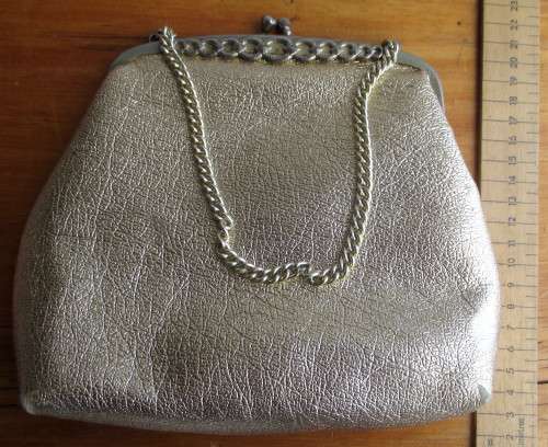 Vintage Evening Bag, Faux Leather, Gold. 220mmx180mm.
