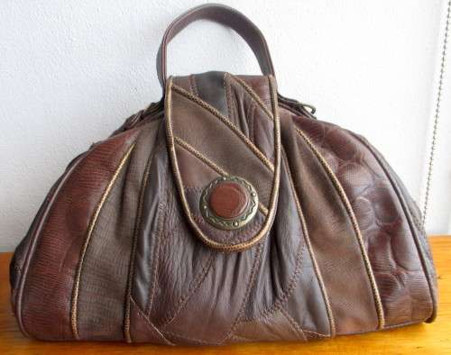 Vintage Large Patched Leather Handbag. 350mmx250mm