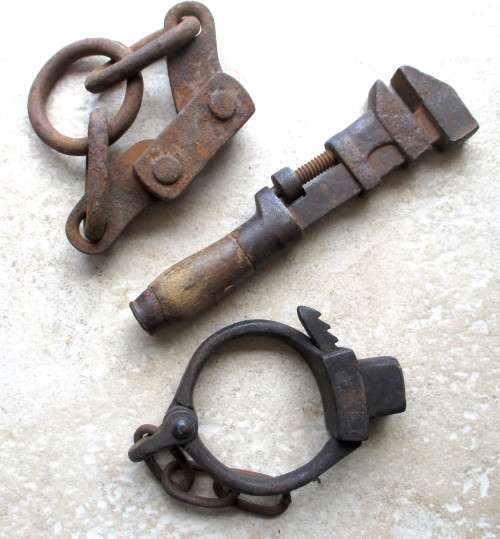 Lot of Antique Iron Tools. Heavy. Incl Cuffs.
