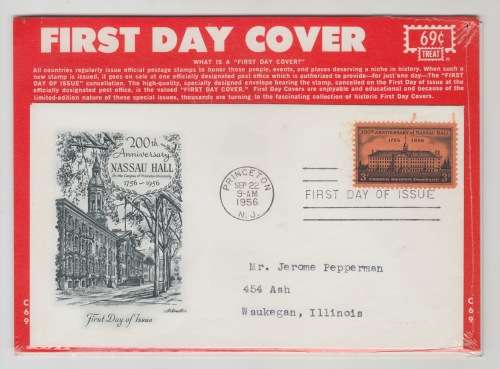 1956 FDC. 200th Anniversary Nassau Hall. Princeton. Sealed.