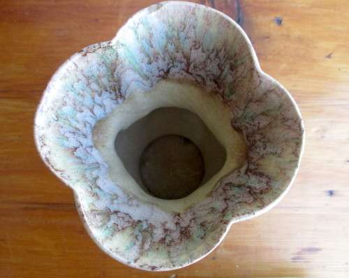 Lot of Two 1970`s Vintage Ceramic Hand Crafted Drip Motif Painted Vase and Dish with lid.