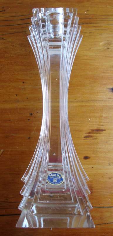 Large Vintage Bohemia Check Republic Lead Crystal Candle Holder. Magnificent. 260mm high.