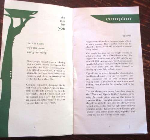 Vintage COntrolled Slimming with COMPLAN booklet. With Menu, Calorie Guide. Pocket Size.