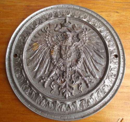 Vintage Musterschutz Cast Plaque. Very heavy, detailed embossed. 18cm diameter.