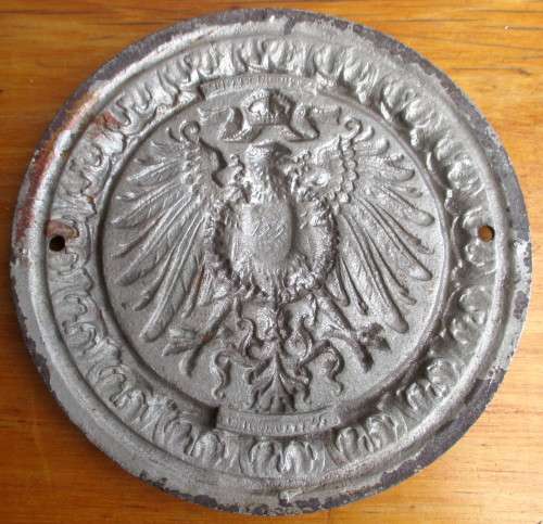 Vintage Musterschutz Cast Plaque. Very heavy, detailed embossed. 18cm diameter.