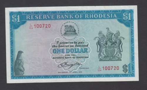 RHODESIE 1978 1 Dollar  - Rhodes Watermark XF
