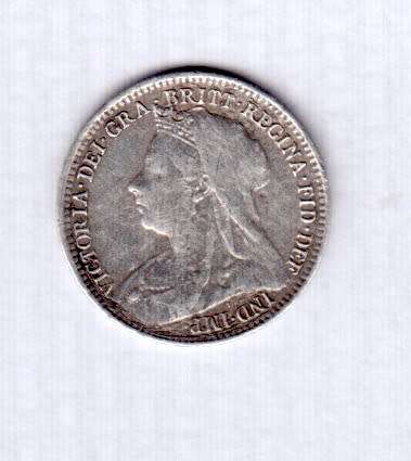 1899 British Three Pence Silver Coin