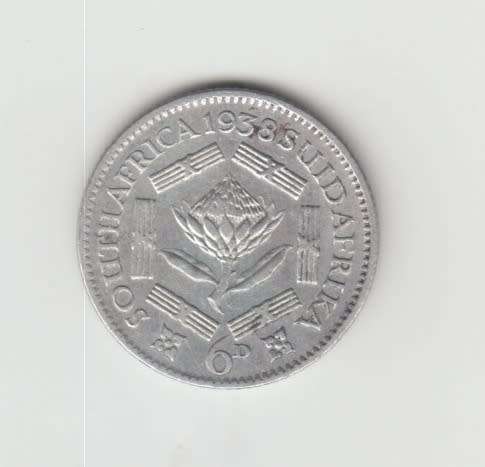 1941 South Africa Union Silver 6 Pence