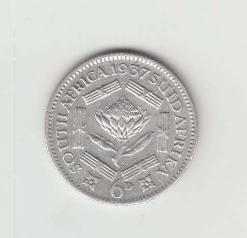 1937 South Africa Union Silver 6 Pence