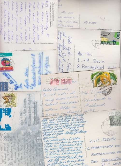 Lot of 7 Vintage Post Card from all over the World, addressed to South Africa.