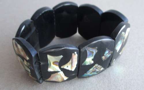 Vintage Black Resin and Paua Shell bulky bangle.