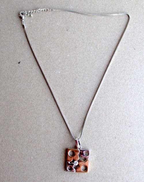 SALE R25 - Vintage Necklace with Pendant. Silver Colored. Chain 50cm long.
