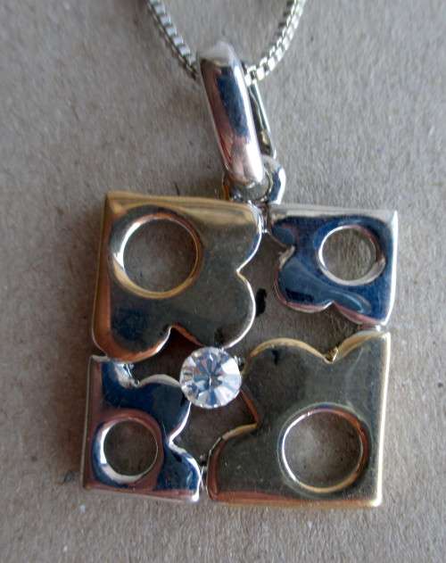 SALE R25 - Vintage Necklace with Pendant. Silver Colored. Chain 50cm long.