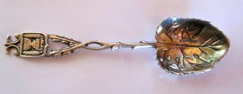 Silver Jewish themed sugar spoon, menorah.  Vintage Judaica. MARKED 800. 13cm long. 20.7g
