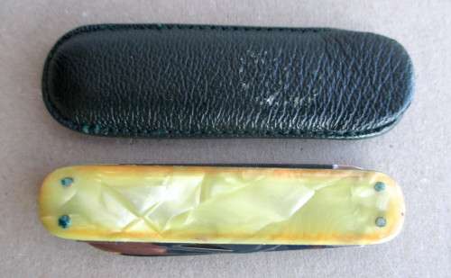 Vintage Nalo Solingen Mother of Pearl 3 Function. In original holder and box. Sharp, Excellent.