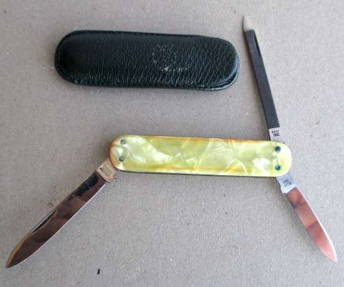 Vintage Nalo Solingen Mother of Pearl 3 Function. In original holder and box. Sharp, Excellent.
