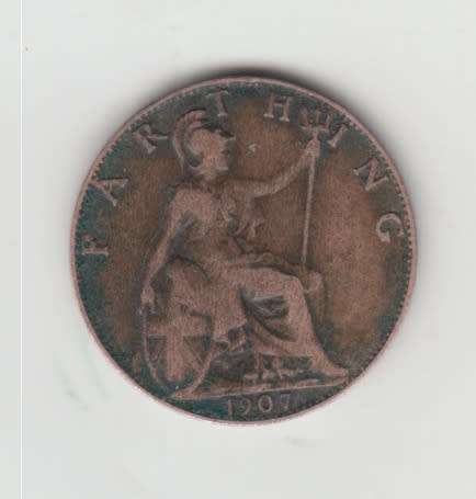 1907 Bare Head Bronze Farthing British