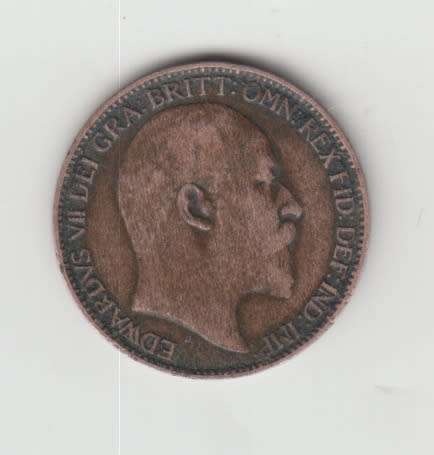 1907 Bare Head Bronze Farthing British