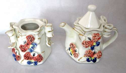 Lovely Delicate Porcelain Ribbon Milk Jug and Sugar Bowl. Made in China