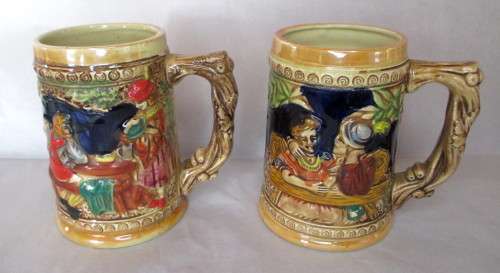 Lot of Two Vintage Porcelain Beer Tankards. Made in Japan. 12 cm high.