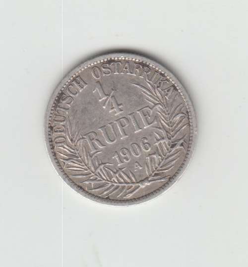 German East Africa 1/4. Silver Rupee 1906A. Wilhelm II.