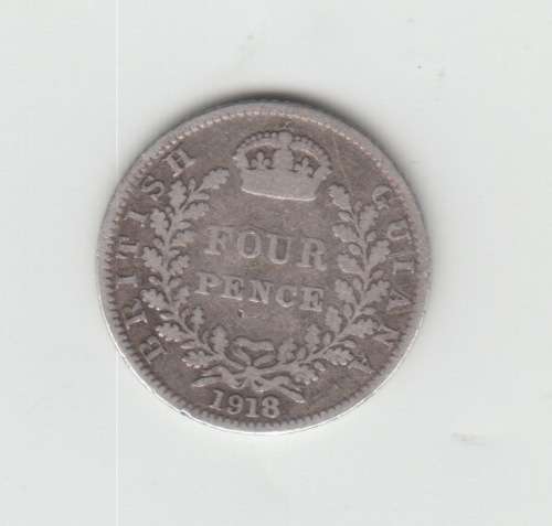 British Guiana, 1918 George V Fourpence, 4 Pence. 210,000 Mintage