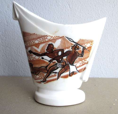 Interesting Vintage Porcelain Vase. Souvenir of South Africa. Hunter Theme. 15cm high.