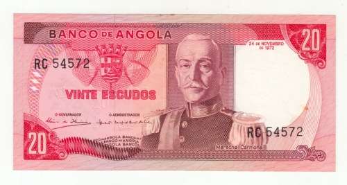 1972 Angola Twenty Escudos Banknote, Uncirculated.