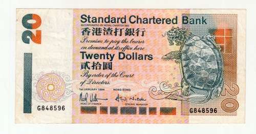 1994 Hong Kong Standard Chartered Bank Twenty Dollars Banknote. Uncirculated.