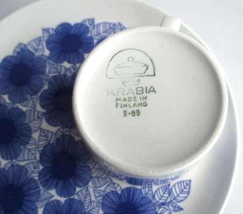 Rare Mid Century Arabia Finland Malva Snack /  Cup and Plate / Esteri Tomula / 1965-1969