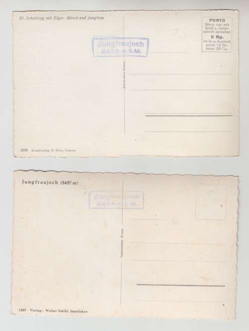 Two Vintage Black and White Photo Postcards, ungfrau, Switzerland . Unused.