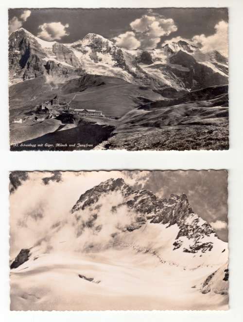 Two Vintage Black and White Photo Postcards, ungfrau, Switzerland . Unused.