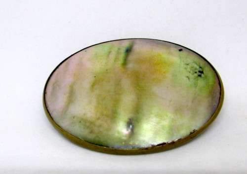 Antique Mother of Pearl Brooch, set in Brass. 42x30mm.