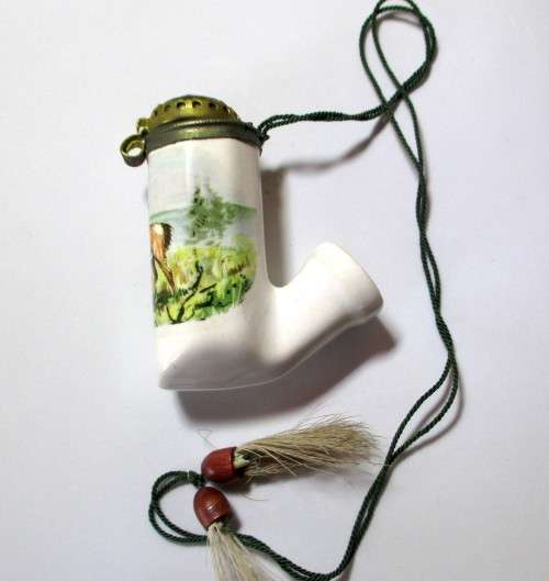 Porcelain  Cavalier Style Hunter`s Pipe with lid, Vintage Souvenir Western Germany Stag.