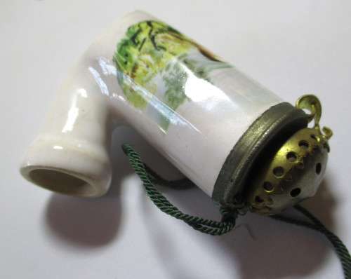 Porcelain  Cavalier Style Hunter`s Pipe with lid, Vintage Souvenir Western Germany Stag.