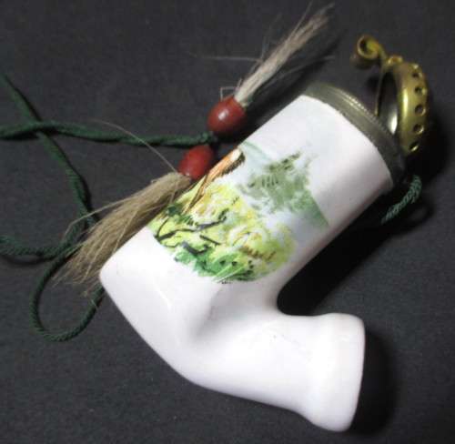 Porcelain  Cavalier Style Hunter`s Pipe with lid, Vintage Souvenir Western Germany Stag.