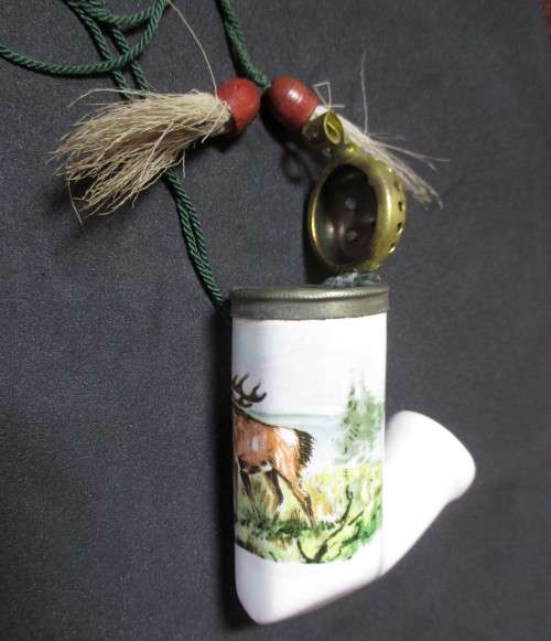Porcelain  Cavalier Style Hunter`s Pipe with lid, Vintage Souvenir Western Germany Stag.