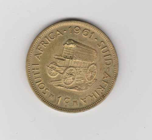 1961 FULL GROUND COVER RSA ONE CENT. MINT BY H F VERWOERD, LETTER. UNC. ONLY 20 KNOWN.