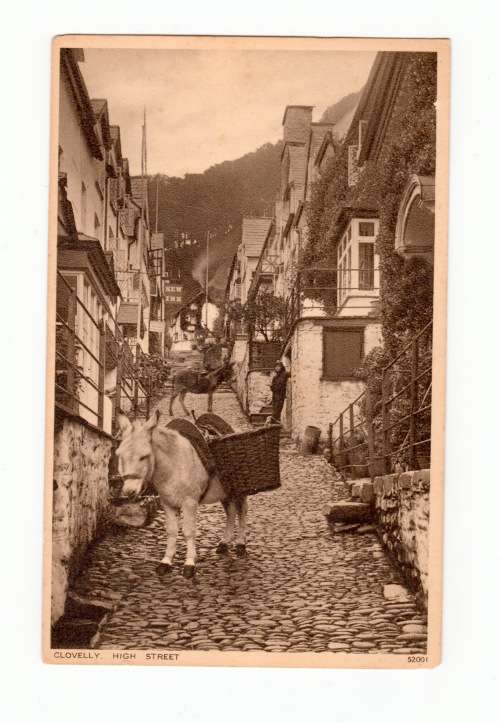 Vintage Sepia Photo Post Card - Cloevely, High Street
