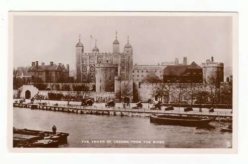 Vintage Sepia Photo Post Card - The Tower of London from the River, London
