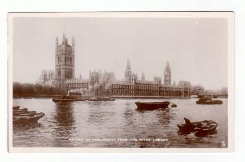 Vintage Sepia Photo Post Card - House of Parlement from the River, London