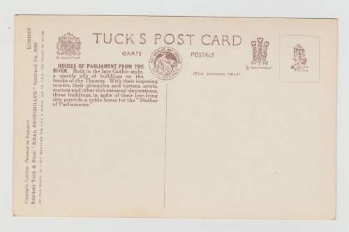 Vintage Sepia Photo Post Card - House of Parlement from the River, London